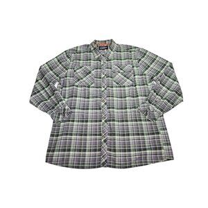 Grundens Pearl Snap Flannel Shirt Green Gray Plaid Men’s XXL Long Sleeve Fishing